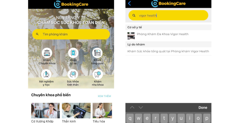 Tìm kiếm phòng khám vigor health trên app bookingcare