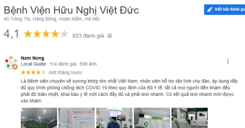 Review của người bệnh thăm khám tại bệnh viện Việt Đức
