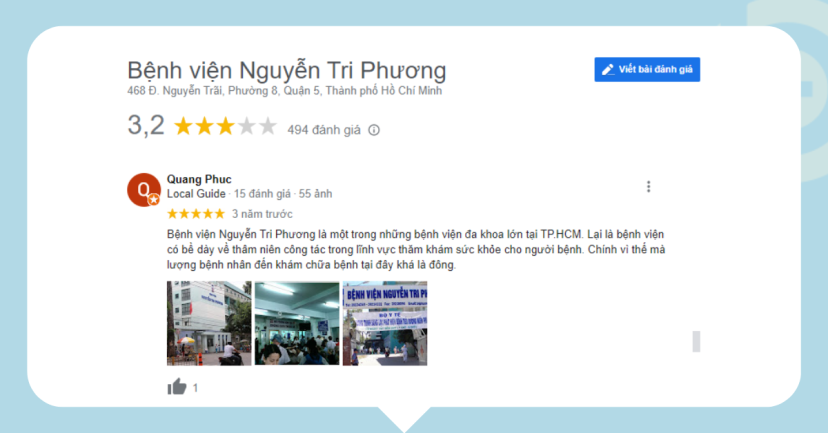Bạn đọc có thể tham khảo thêm các review về Bệnh viện Nguyễn Tri Phương trên Google Review 